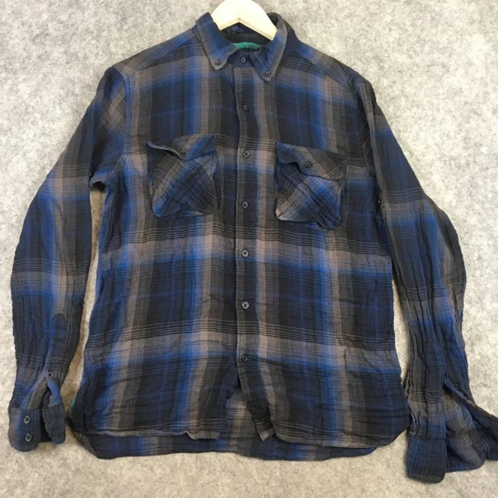 Urban Outfitters Standard Cloth Shirt S M XL Boyfriend Plaid Long Sleeve Blue